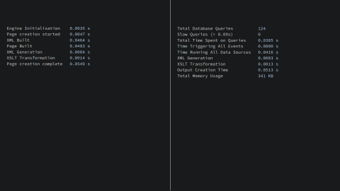 Sym8 page render time and query statistics