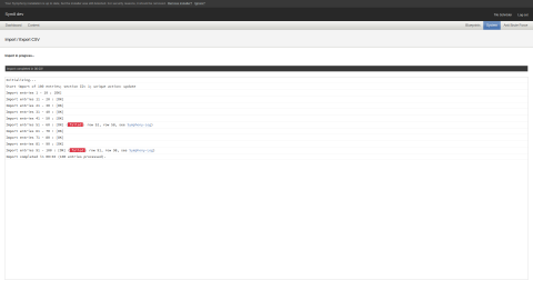 Screenshot of the ImportCSV result page