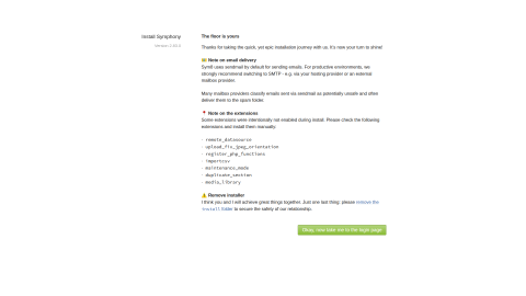 Screenshot of the final installer screen